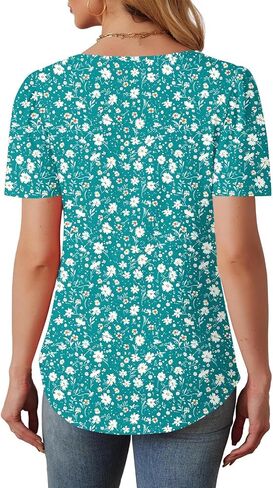 Womens T Shirts Short Sleeve Pleated Front Scoop Neck Tops Dressy Casual Blouses Spring Summer Cute Print Tees in Saudi Arabia