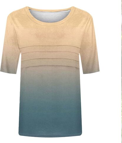 Womens Tops Dressy Casual Crewneck Pleated Front Blouse Summer Half Sleeve Tunic Tshirt Elbow Length Tee Shirt in Saudi Arabia