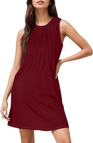 Women Summer Solid Color Beach Fashion Elegant Floating Mid Length Round Neck Sleeveless Dress Dresses in Women in Saudi Arabia