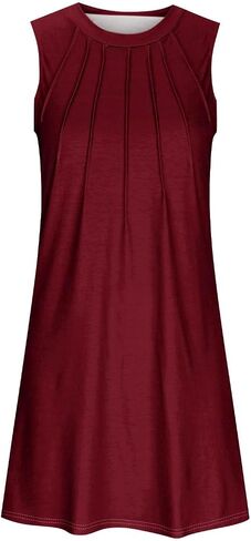 Women Summer Solid Color Beach Fashion Elegant Floating Mid Length Round Neck Sleeveless Dress Dresses in Women in Saudi Arabia