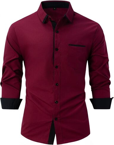 Mens Long Sleeve Stylish Dress Shirts Patchwork Casual Button Down Shirts Turn-Down Collar Shirt Top with Pockets (White,X-Large) in Saudi Arabia