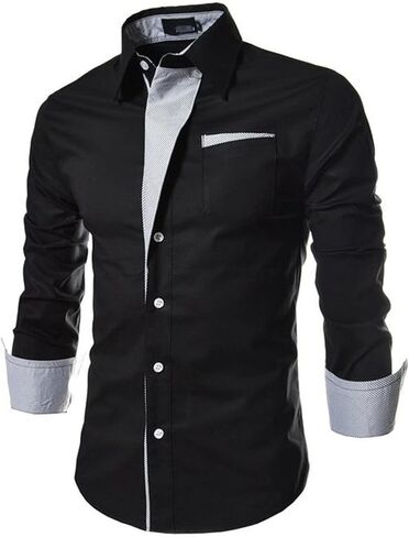 Mens Long Sleeve Stylish Dress Shirts Patchwork Casual Button Down Shirts Turn-Down Collar Shirt Top with Pockets (White,X-Large) in Saudi Arabia