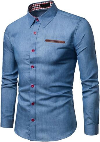 Mens Long Sleeve Stylish Dress Shirts Patchwork Casual Button Down Shirts Turn-Down Collar Shirt Top with Pockets (White,X-Large) in Saudi Arabia