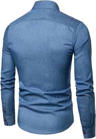 Mens Long Sleeve Stylish Dress Shirts Patchwork Casual Button Down Shirts Turn-Down Collar Shirt Top with Pockets (White,X-Large) in Saudi Arabia