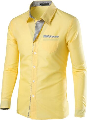 Mens Long Sleeve Stylish Dress Shirts Patchwork Casual Button Down Shirts Turn-Down Collar Shirt Top with Pockets (White,X-Large) in Saudi Arabia
