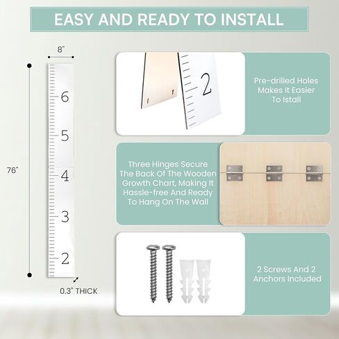 Morxy Wooden Growth Chart for Wall - 6.33 Feet Kids Height Ruler - Two Fold Height Measuring Board for Nursery, Bedrooms & Playrooms Décor - Easy to Install Child Growth Tracker (Plain sage) in Kuwait