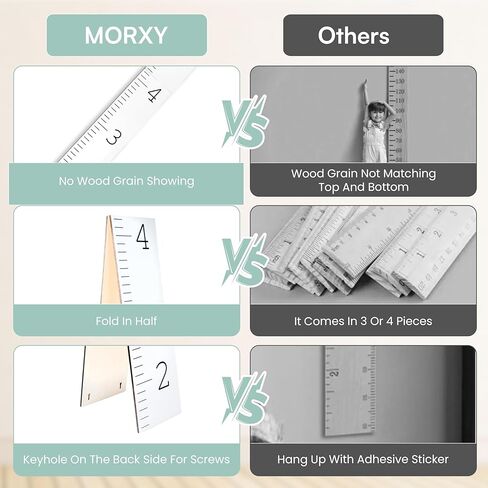 Morxy Wooden Growth Chart for Wall - 6.33 Feet Kids Height Ruler - Two Fold Height Measuring Board for Nursery, Bedrooms & Playrooms Décor - Easy to Install Child Growth Tracker (Plain sage) in Kuwait