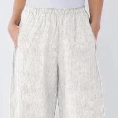Maiyifu-GJ Women's Printed Linen Wide Leg Pants Summer Elastic Waist Beach Harem Trousers Lightweight Cropped Bottoms Pants in Saudi Arabia
