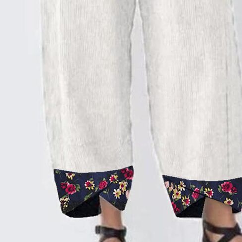 Maiyifu-GJ Women's Printed Linen Wide Leg Pants Summer Elastic Waist Beach Harem Trousers Lightweight Cropped Bottoms Pants in Saudi Arabia