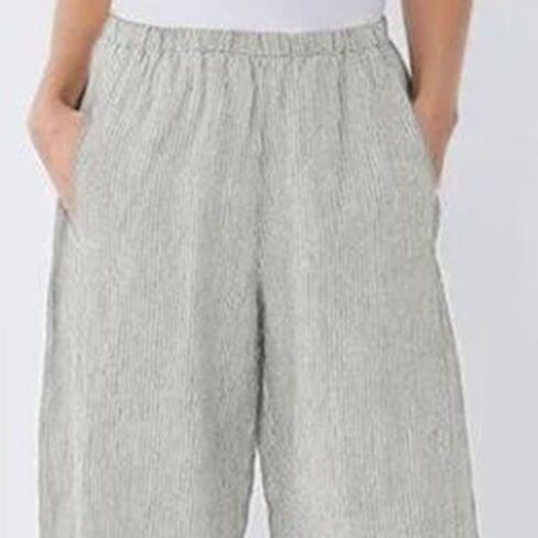 Maiyifu-GJ Women's Printed Linen Wide Leg Pants Summer Elastic Waist Beach Harem Trousers Lightweight Cropped Bottoms Pants in Saudi Arabia