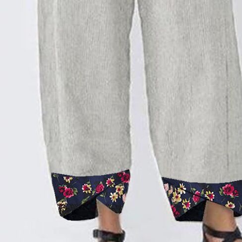 Maiyifu-GJ Women's Printed Linen Wide Leg Pants Summer Elastic Waist Beach Harem Trousers Lightweight Cropped Bottoms Pants in Saudi Arabia