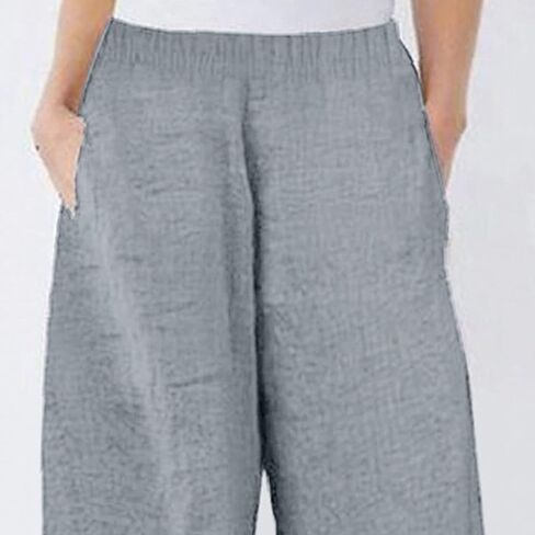 Maiyifu-GJ Women's Printed Linen Wide Leg Pants Summer Elastic Waist Beach Harem Trousers Lightweight Cropped Bottoms Pants in Saudi Arabia