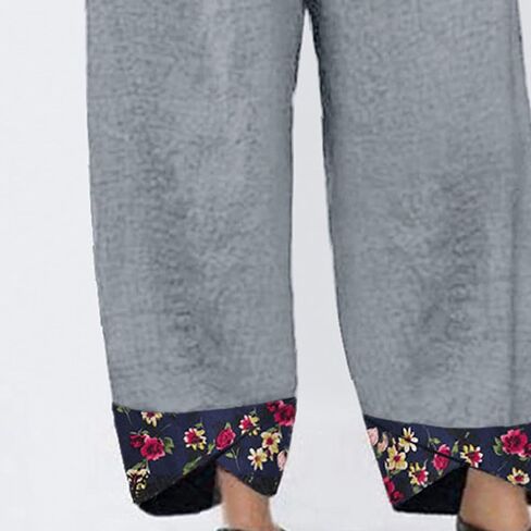 Maiyifu-GJ Women's Printed Linen Wide Leg Pants Summer Elastic Waist Beach Harem Trousers Lightweight Cropped Bottoms Pants in Saudi Arabia