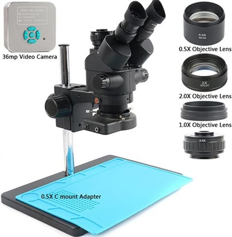 Microscope Kit 36MP 4K 1080p H_DMI USB Camera Camera Simul-Focal 3.5x-90x stereual Zoom Sterovice Microscople CTV Adapter Barlow Lens Microscoper (7-45x) in Kuwait