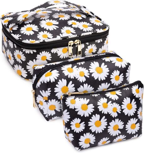 WANDF 3 Pieces Makeup Bag Toiletry Bag Portable Cosmetic Pouch Travel Organizer Water-resistant for Women (Brown Leopard) in Kuwait