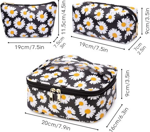 WANDF 3 Pieces Makeup Bag Toiletry Bag Portable Cosmetic Pouch Travel Organizer Water-resistant for Women (Brown Leopard) in Kuwait