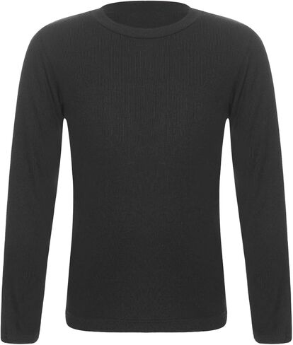 Kids Girls Slim Fit Round Neck Thermal Underwear Tops Basic Solid Color Long Sleeve Ribbed T-Shirts Undershirts in Saudi Arabia