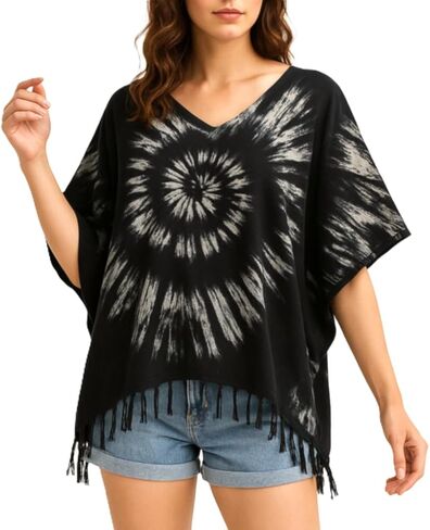 ATM Tie Dye Blouse Caftan Kaftan Poncho Cover Up Spiral Plus Size Handmade in Saudi Arabia