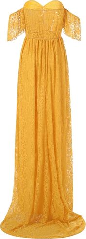 Maternity Floral Lace Dress Off Shoulder Maxi Photography Dress Fancy Pregnancy Gown for Daily Wearing Baby Shower Photoshoot in Kuwait