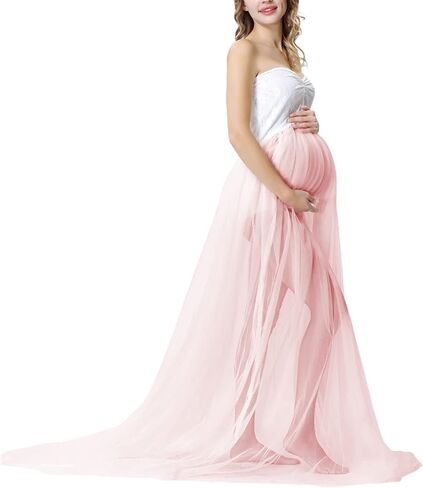 Maternity Floral Lace Dress Off Shoulder Maxi Photography Dress Fancy Pregnancy Gown for Daily Wearing Baby Shower Photoshoot in Kuwait