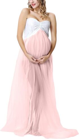 Maternity Floral Lace Dress Off Shoulder Maxi Photography Dress Fancy Pregnancy Gown for Daily Wearing Baby Shower Photoshoot in Kuwait