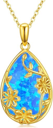 14K Solid Gold White Opal Necklace for Women,Real Gold Teardrop Opal Flower Pendant Necklace Jewelry Gifts for Girls Mom Wife Christmas Birthday,16+2 Inch in Saudi Arabia