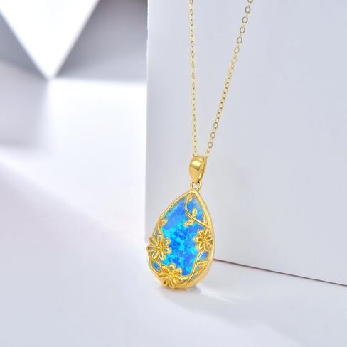 14K Solid Gold White Opal Necklace for Women,Real Gold Teardrop Opal Flower Pendant Necklace Jewelry Gifts for Girls Mom Wife Christmas Birthday,16+2 Inch in Saudi Arabia
