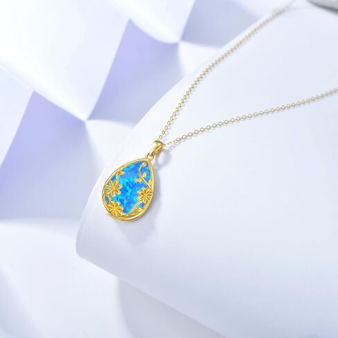 14K Solid Gold White Opal Necklace for Women,Real Gold Teardrop Opal Flower Pendant Necklace Jewelry Gifts for Girls Mom Wife Christmas Birthday,16+2 Inch in Saudi Arabia