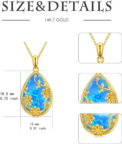 14K Solid Gold White Opal Necklace for Women,Real Gold Teardrop Opal Flower Pendant Necklace Jewelry Gifts for Girls Mom Wife Christmas Birthday,16+2 Inch in Saudi Arabia