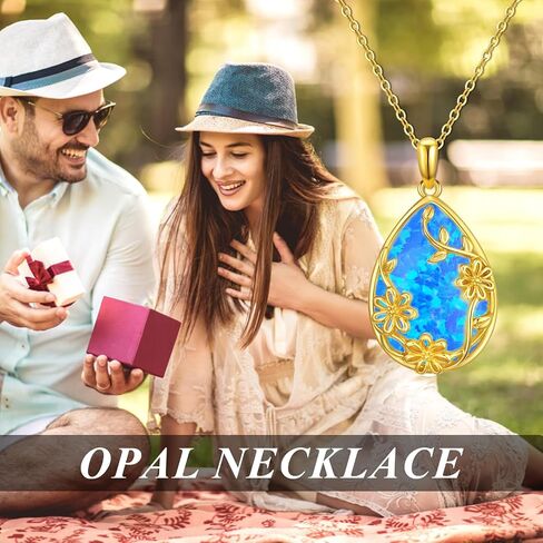 14K Solid Gold White Opal Necklace for Women,Real Gold Teardrop Opal Flower Pendant Necklace Jewelry Gifts for Girls Mom Wife Christmas Birthday,16+2 Inch in Saudi Arabia