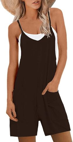 Nfsion Women's Casual Sleeveless Rompers Loose Spaghetti Strap Shorts Jumpsuit with Pockets in Kuwait