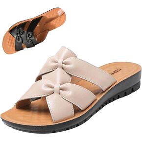 MOYOWEI Women's Open Toe Flat Slides Sandals,2025 Summer Trendy Ruched Knot Leather Comfort Backless Dressy Casual Beach Shoes