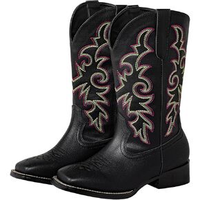 SheSole Women's Extra Wide Calf Cowboy Boots Square Toe – Pull-On Western Boots for Thick Calves, Stretch Comfort & Removable Insole, Classic Western Pattern