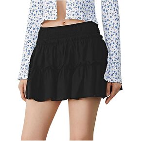 Women's Pleated Skater Skirt High Waisted Layered Ruffles Flared Mini Short Skirts Summer Beach Vacation Skirts