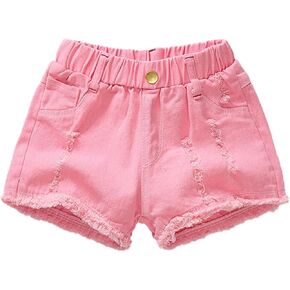 Little Girls Jeans Shorts Ripped Y2K Distressed Frayed Raw Toddler Baby Denim Shorts High Waist Casual with Pockets
