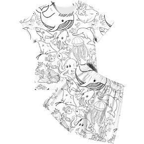 Colorable Pajamas Funny DIY Hand Painted Lounge Set Color Your Own Pjs Short Sleeve Shirts Shorts 2 Piece Sleepwear 2-12T