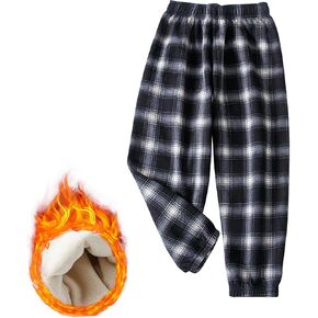 Girls' Wide Leg Sweatpants Buffalo Plaid Stretch Waist Athletic Basic Fleece Jogger Track Pants for Boys 2-9 Years
