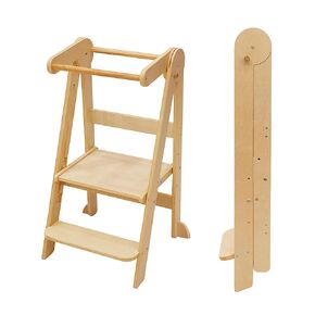Foldable Toddler Tower, Kitchen Step Stool, Folding Tower for Learning with 3 Adjustable Heights Montessori Toddler Standing Tower Collapsible Step Stool for Kids 1.5-6 Years Natural