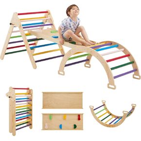 Pikler Triangle Set, 5 in 1 Montessori Climbing Set, Wooden Pikler Climbing Set Indoor Jungle Gym for Kids Ages 1-3, Arch and Foldable Climbing Pikler Triangle, Climbing Toys