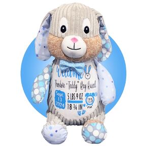Birth Stat Stuffed Animal - Birth Announcement Stuffed Animals - Personalized Baby Girl Gifts - Stuffed Animals for Babies - Birth Information Plush - Gift Wrapped - Removable Cover (Violet Bunny)