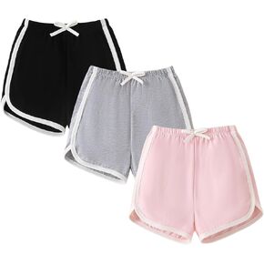 SOBOWO Toddler Girl Shorts 3 Pack Girls Athletic Shorts Solid Soccer Running Active Sport Bike Summer Drawstring Pants 18M-6Y