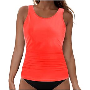 قمم Blouson Tankini للنساء عالية الرقبة السباحة أعلى البطن.