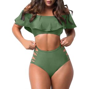 Swimsuit with Shorts and Sleeves Women Swimsuit Ruffled Off Shoulder Sexy Tight Solid Color Shorts for Swimming