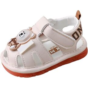 Baby Boy Girl Squeaky Sandals Summer Light Up Cute Bear Sandal Closed-Toe Non Slip Soft Sole Shoes Toddler First Walker Shoes