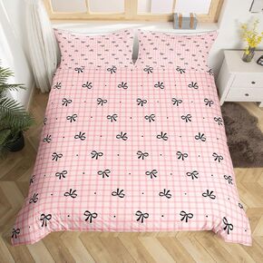 jejeloiu Bow Bedding Set Toddler Size Kids Bowknot Comforter Cover for Boys Girls Teens Pink Heart Love Duvet Cover Kawaii Bow Room Decor,NO Comforter