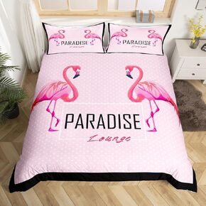 jejeloiu Flamingo Duvet Cover Toddler Size Tropical Flamingo Bedding Set for Kids Boys Girls Decor Bird Cute Animal Botanical Leaf Branches Comforter Cover Soft Bedroom Decor 2Pcs,No Comforter