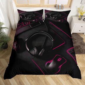 jejeloiu Kids Green Headset Bedding Set Toddler Size Headphone Duvet Cover for Boys Girls Bedroom Decor Gamer Gaming Computer Video Games Comforter Cover Women with 1 Pillow Case 2Pcs,No Comforter