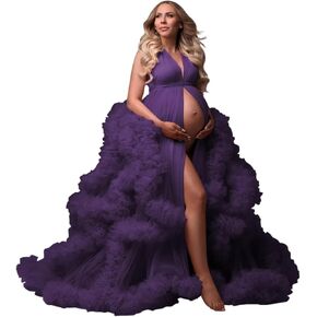 Yinyyinhs tulle رداء فستان الأمومة لالتقاط الصور الثوب من المنتفخ الزفاف الثوب الحمل الاستحمام للطفل