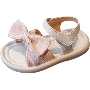 Toddler Kid Girl Casual Hook & Loop Sandal Solid Bow Rubber Soft Sole Birthday Party Beach Flat Water Shoes