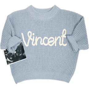 NAZENTI Personalized Baby Sweater, Custom Knit Sweater with Embroidered Name for Infants and Toddlers, Unique Gift for Baby
